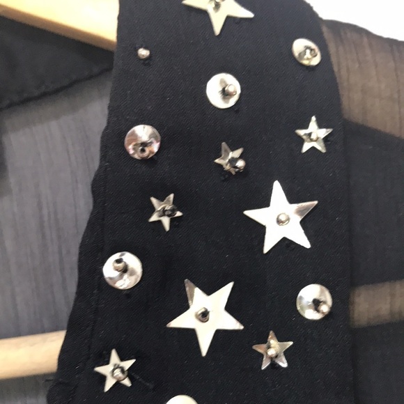 𝅺TOPSHOP black sheer long sleeve sequin collar shirt blouse sz 8 - Picture 5 of 11